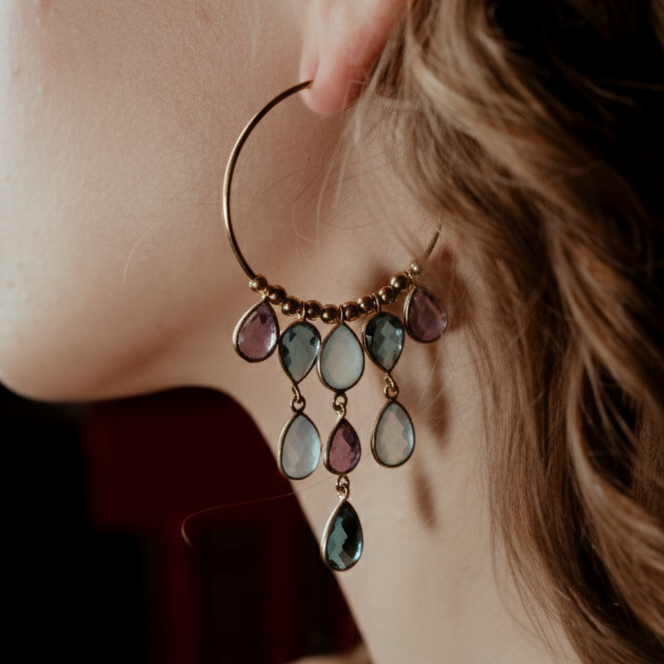 Coppia di orecchini a cerchio 9 pietre