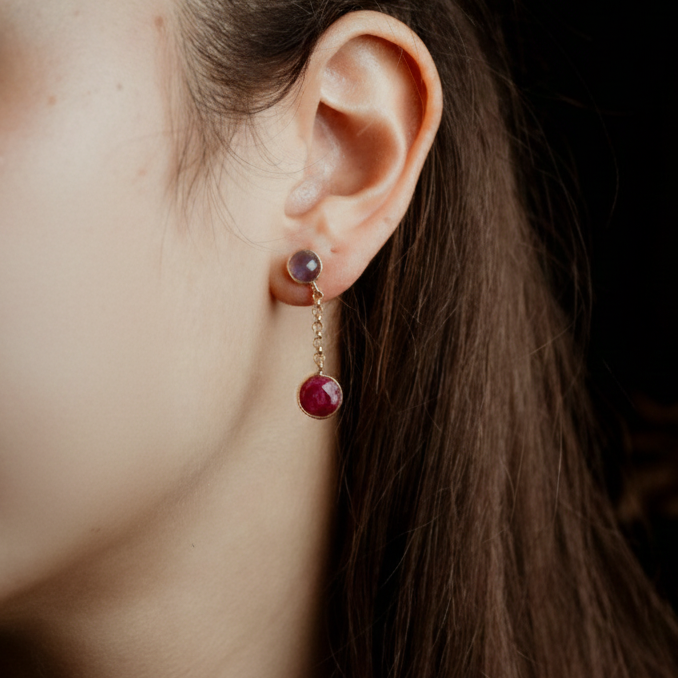 Coppia di orecchini 2 pietre e catenina