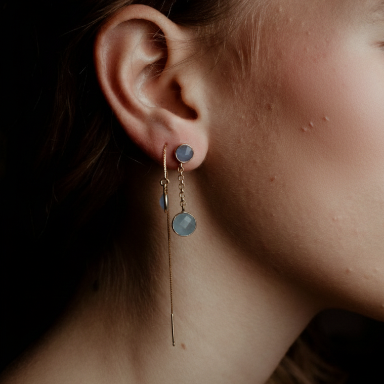 Coppia di orecchini 2 pietre e catenina