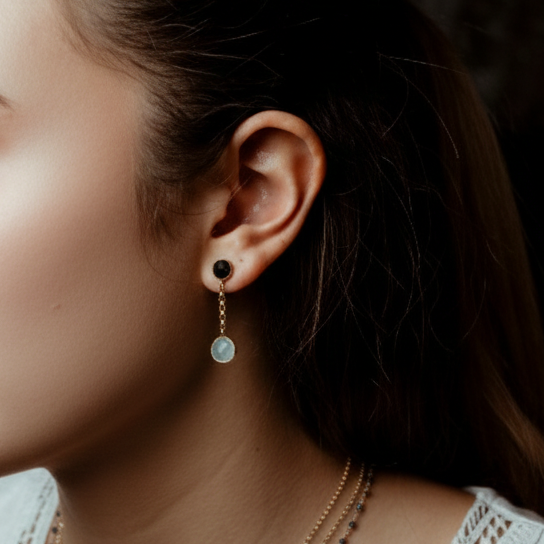 Coppia di orecchini 2 pietre e catenina