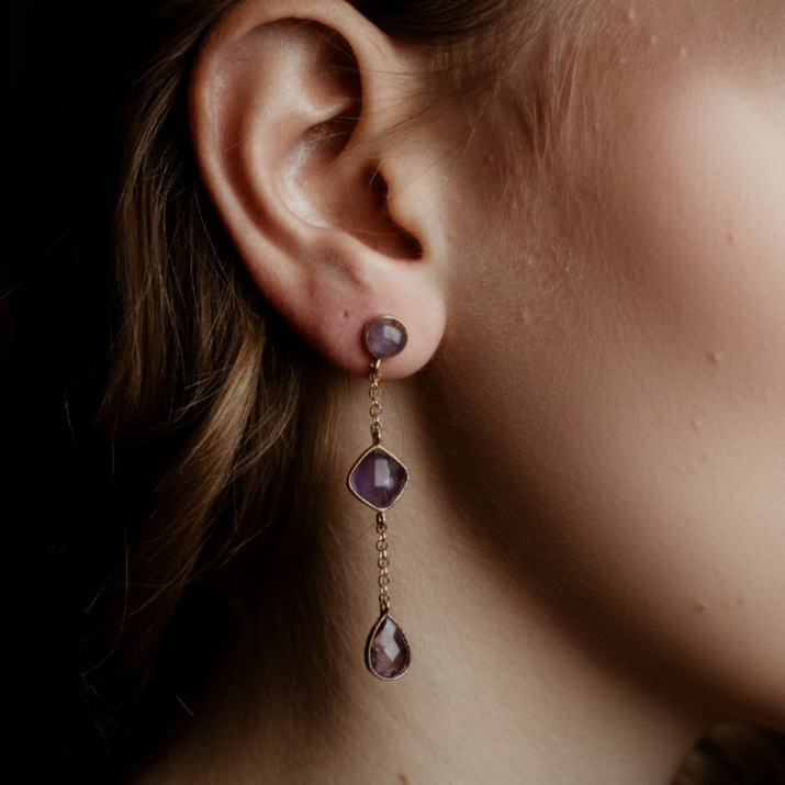 Coppia di orecchini 3 pietre e catenina