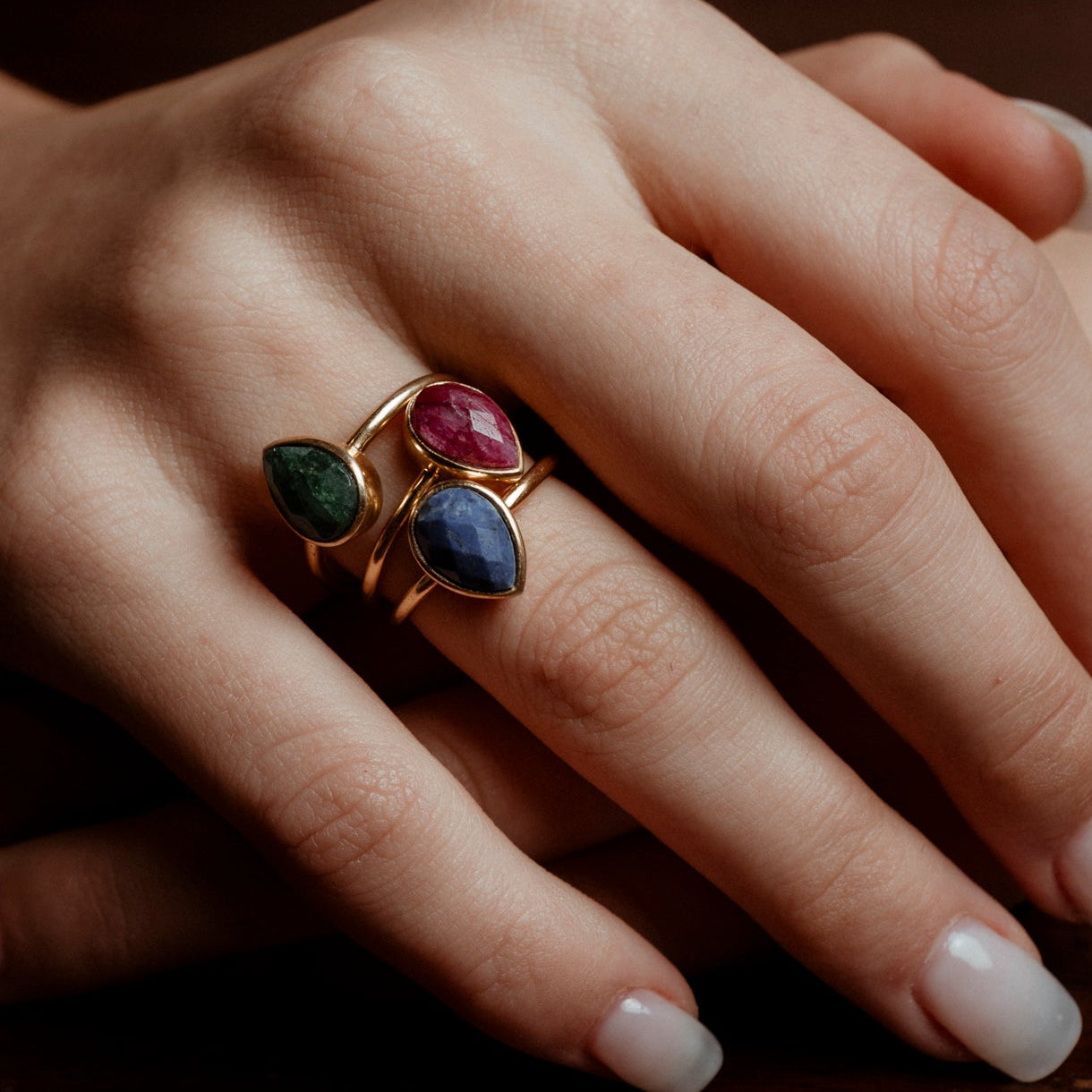 Set 3 anelli a goccia 7x10