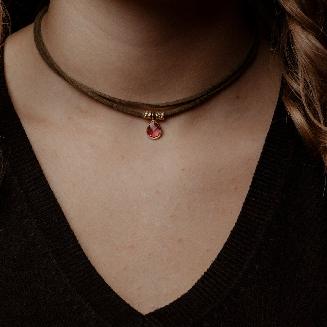 cordino verde fango e tormalina rosa