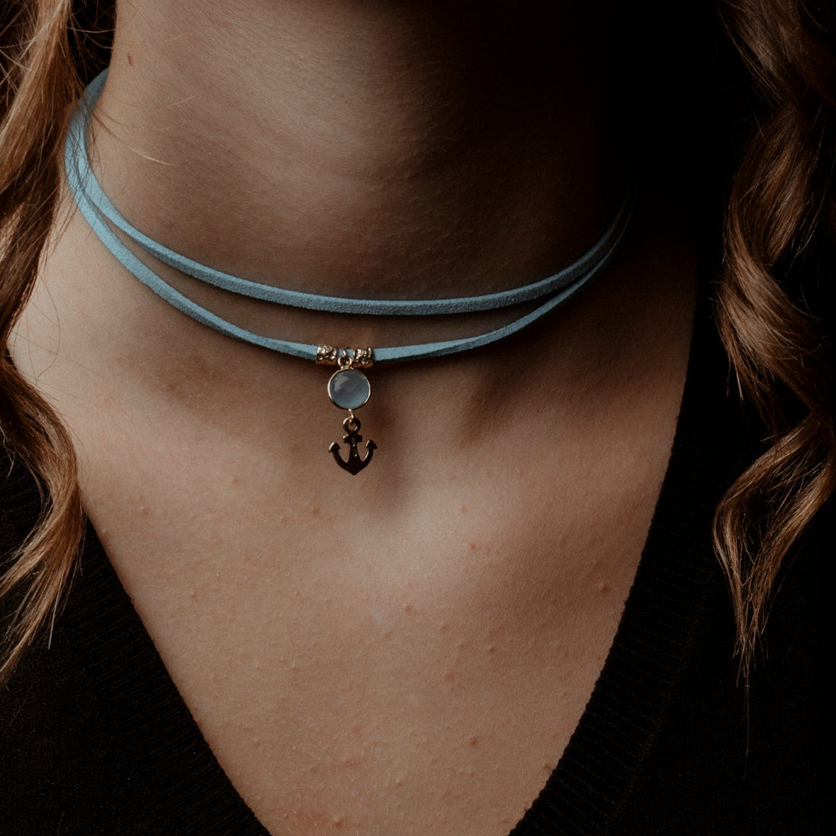 cordino celeste, calcedonio blu e ancora