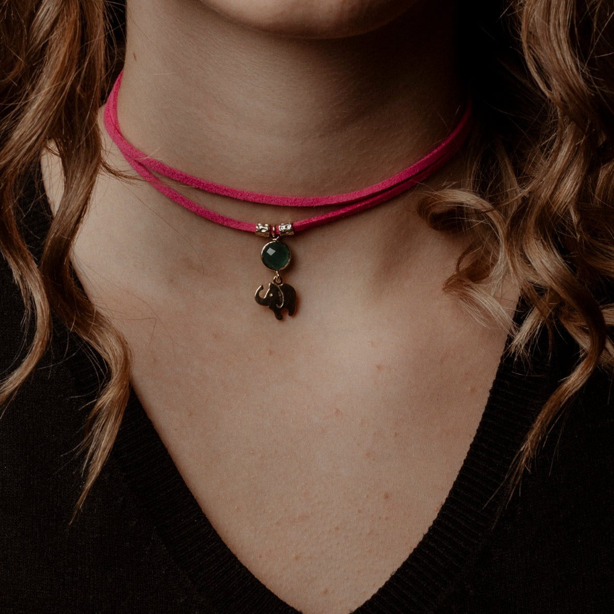 cordino fuxia, calcedonio verde ed elefantino