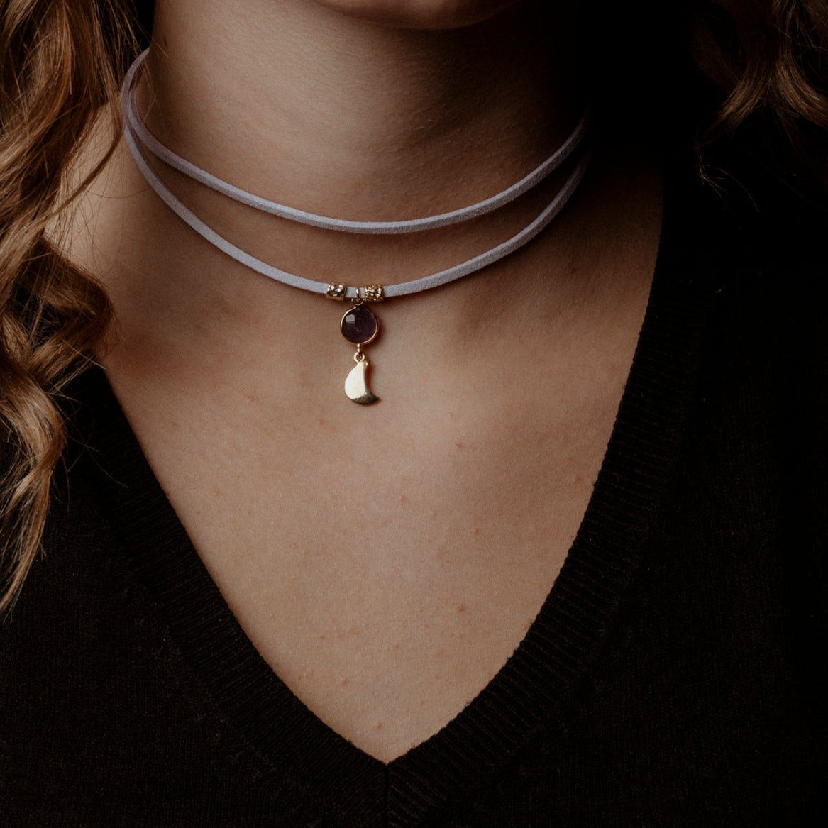 cordino lilla, ametista e luna