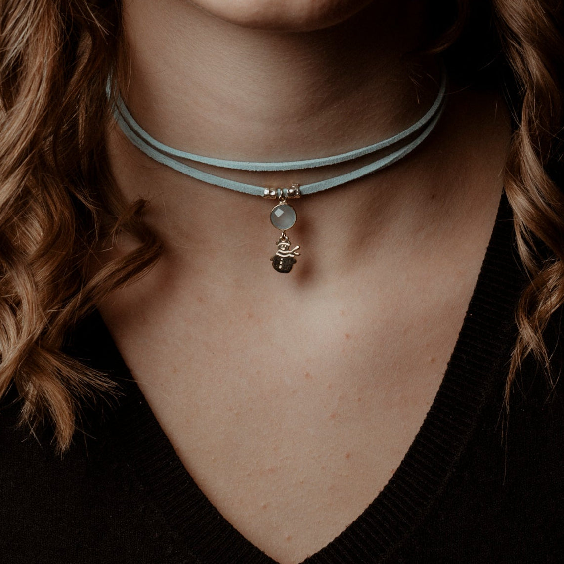 cordino celeste, calcedonio azzurro e omino di neve