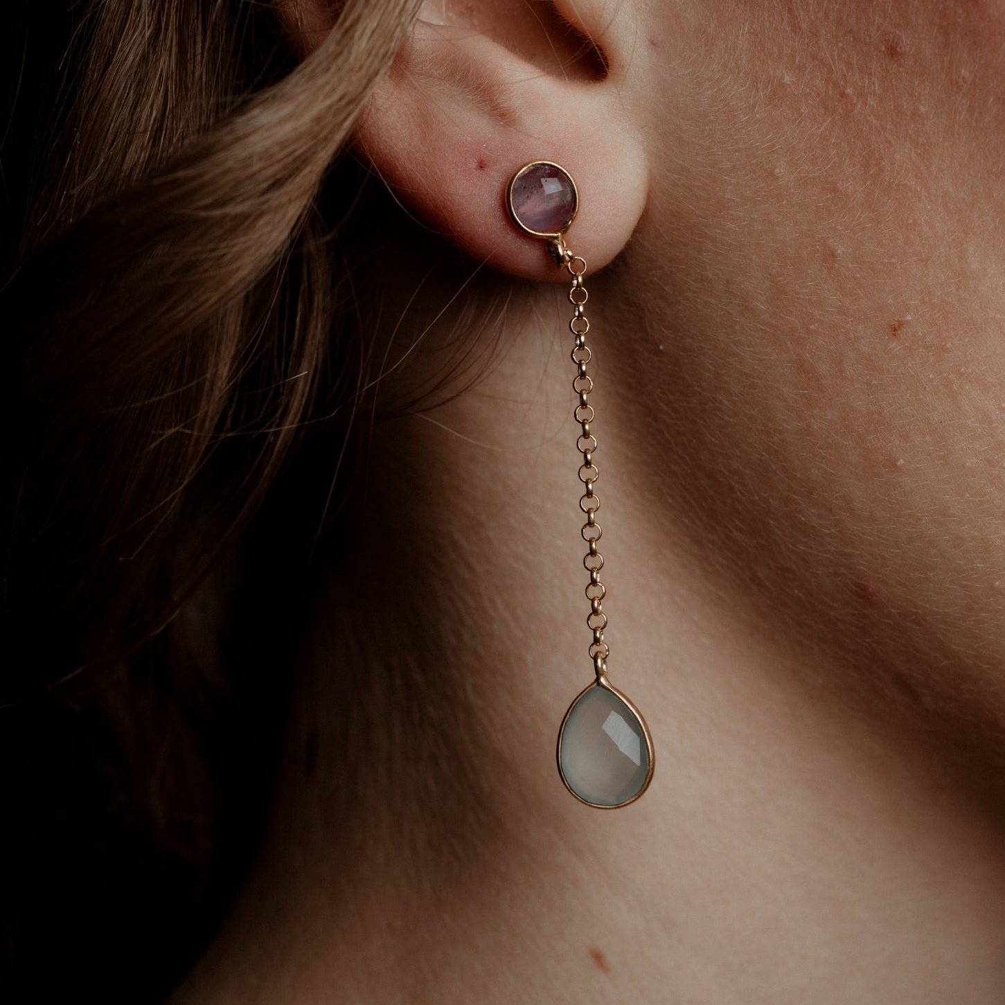 Coppia di orecchini 2 pietre e catenina