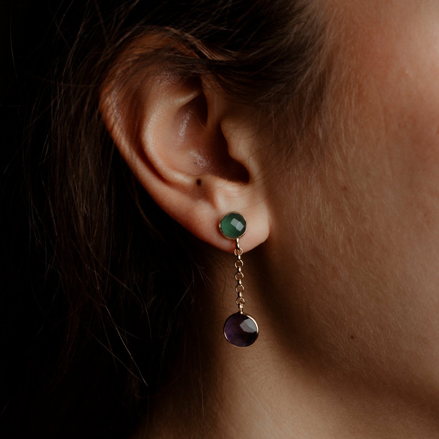 Coppia di orecchini 2 pietre e catenina