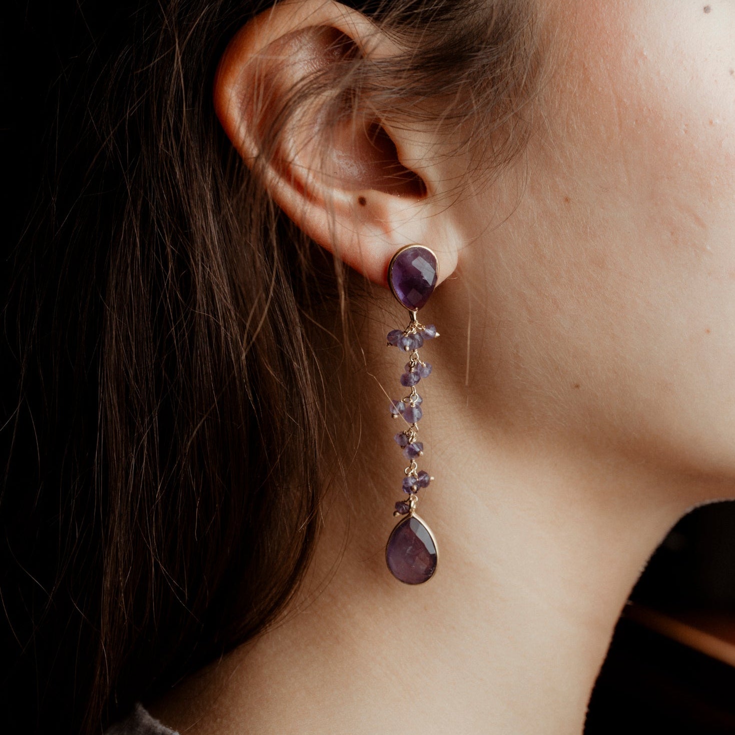 Coppia di orecchini 2 pietre e rosario