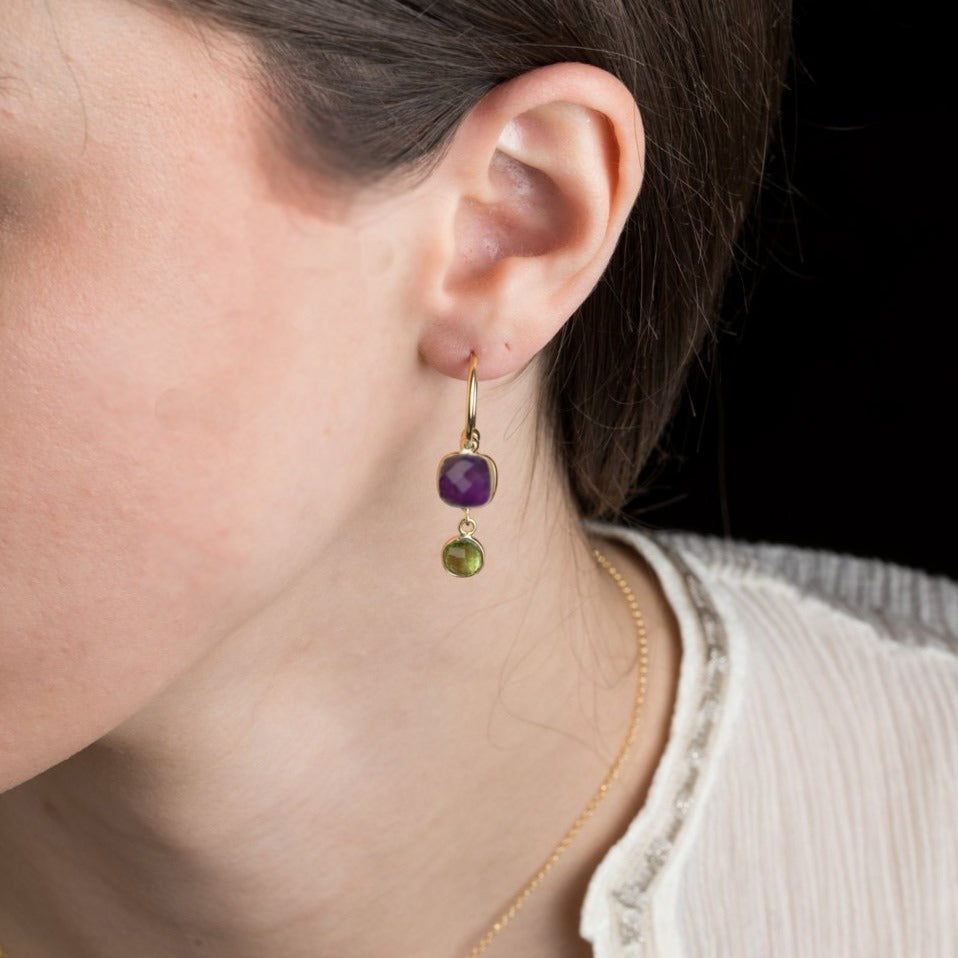 Vurma Orecchini A Cerchio Con Ametista Naturale - Placcati Oro 18K - Gioielli Artigianali Di Maiorca